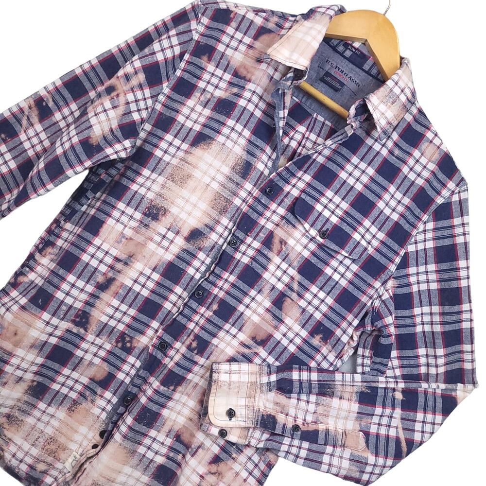 US Polo Assn Men’s Button Up Shirt Small Plaid ‘Merica Turtle Back Long Sleeve